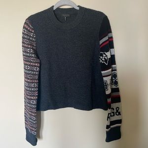 Rag and Bone crew neck sweater. Dark gray with red/white details on sleeves